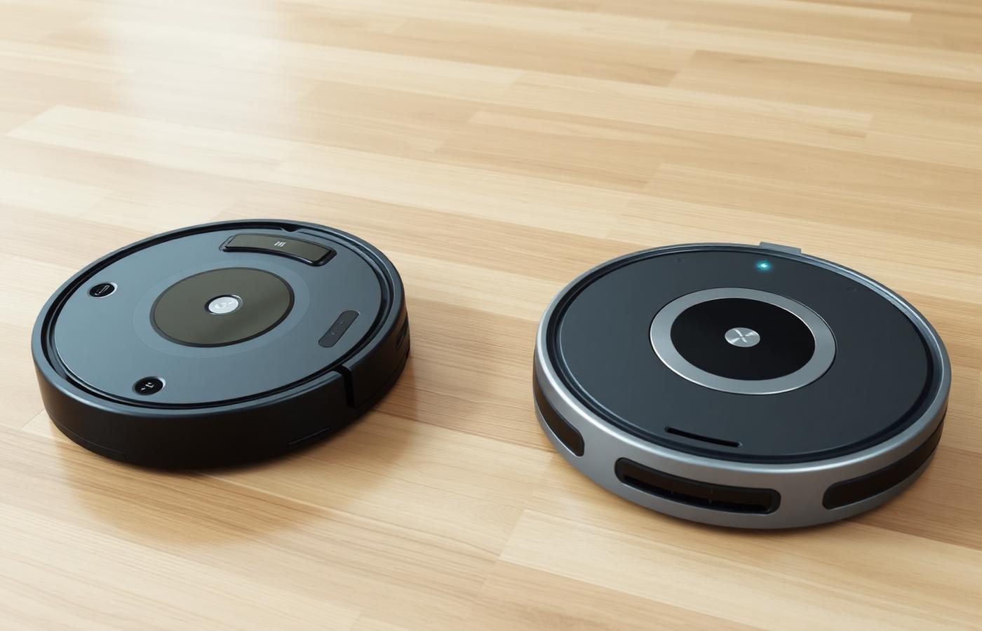 Close-up of a robot's rotating mop pads spinning against a hard floor surface. Image by www.CleaningRobots.Online.