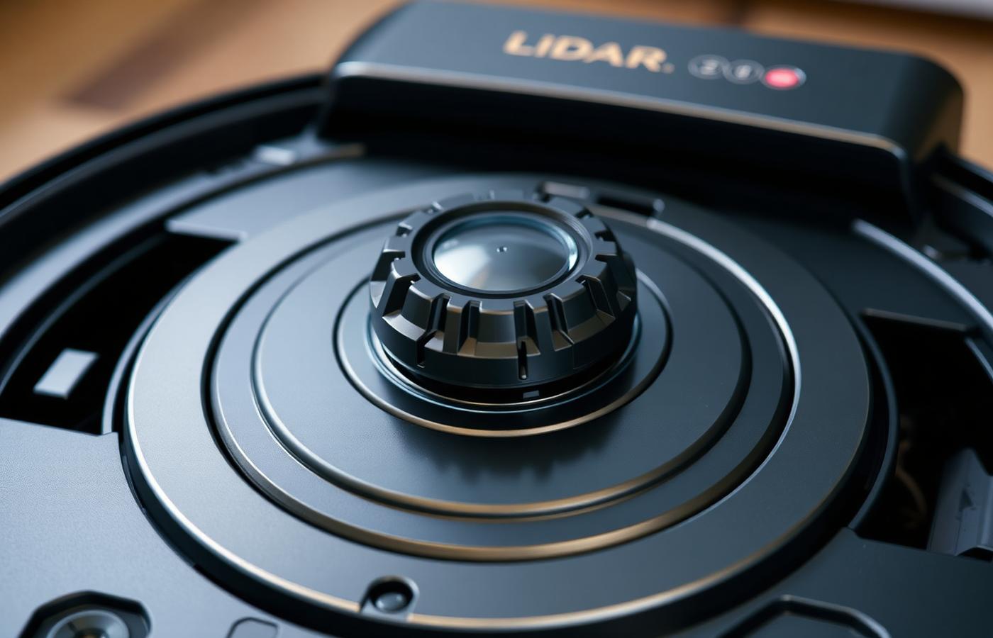 A robot vacuum's rotating LiDAR sensor emitting a visible scanning beam across a living room. Image by www.CleaningRobots.Online.