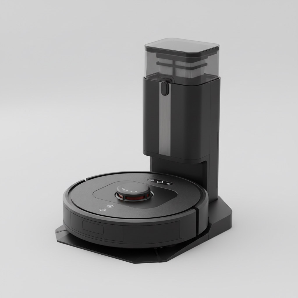 Neato D10 (with dock) ranked product image in the top 10 Self-Empty Vacuums. Image by www.CleaningRobots.Online.