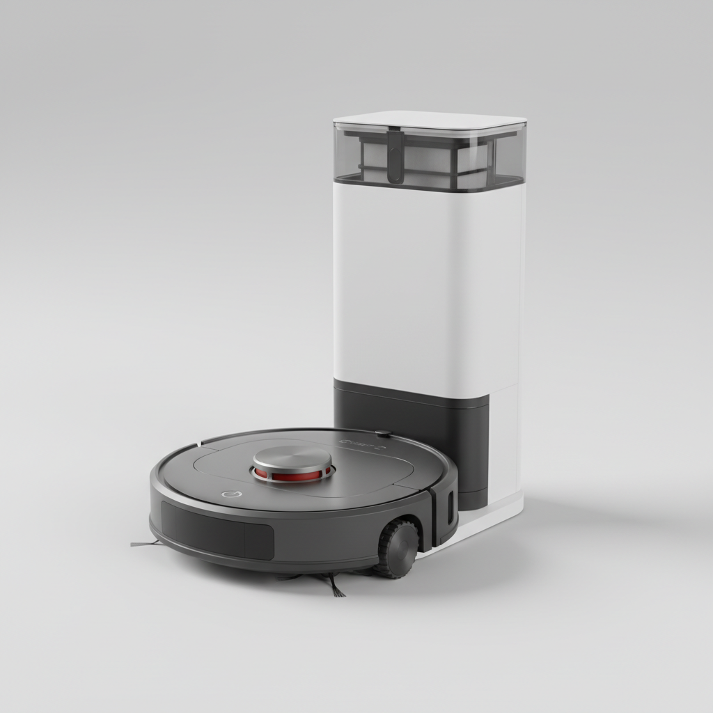 Roborock Q5+ ranked product image in the top 10 Self-Empty Vacuums. Image by www.CleaningRobots.Online.