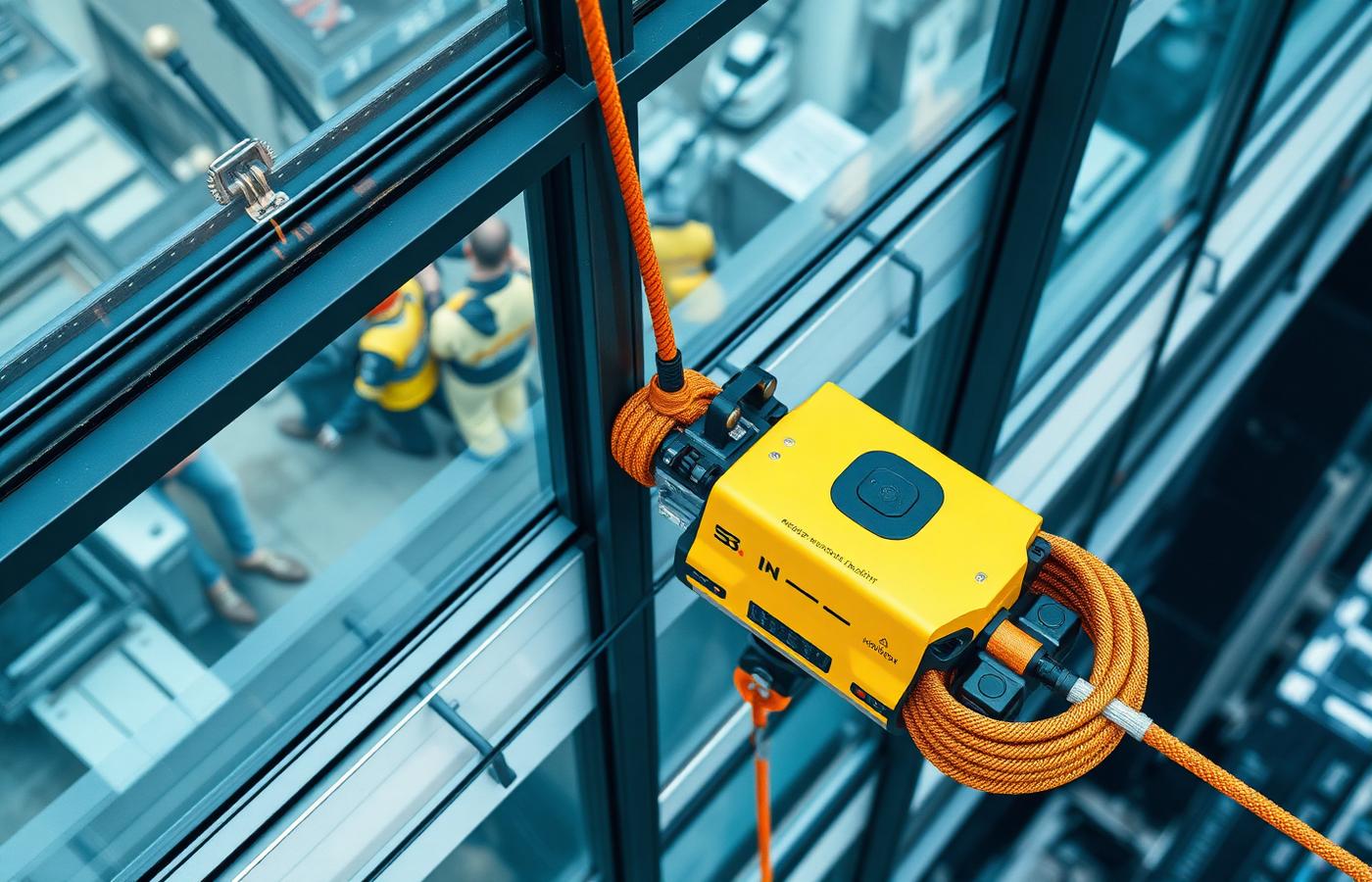 A person setting a robot window cleaner onto an indoor glass sliding door. Image by www.CleaningRobots.Online.