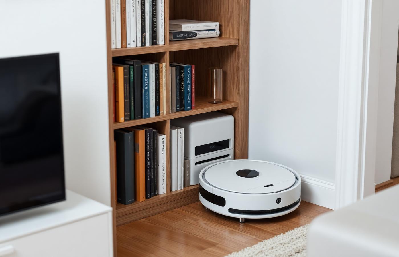 A person replacing a full disposable dust bag inside a robot vacuum's auto-empty station. Image by www.CleaningRobots.Online.