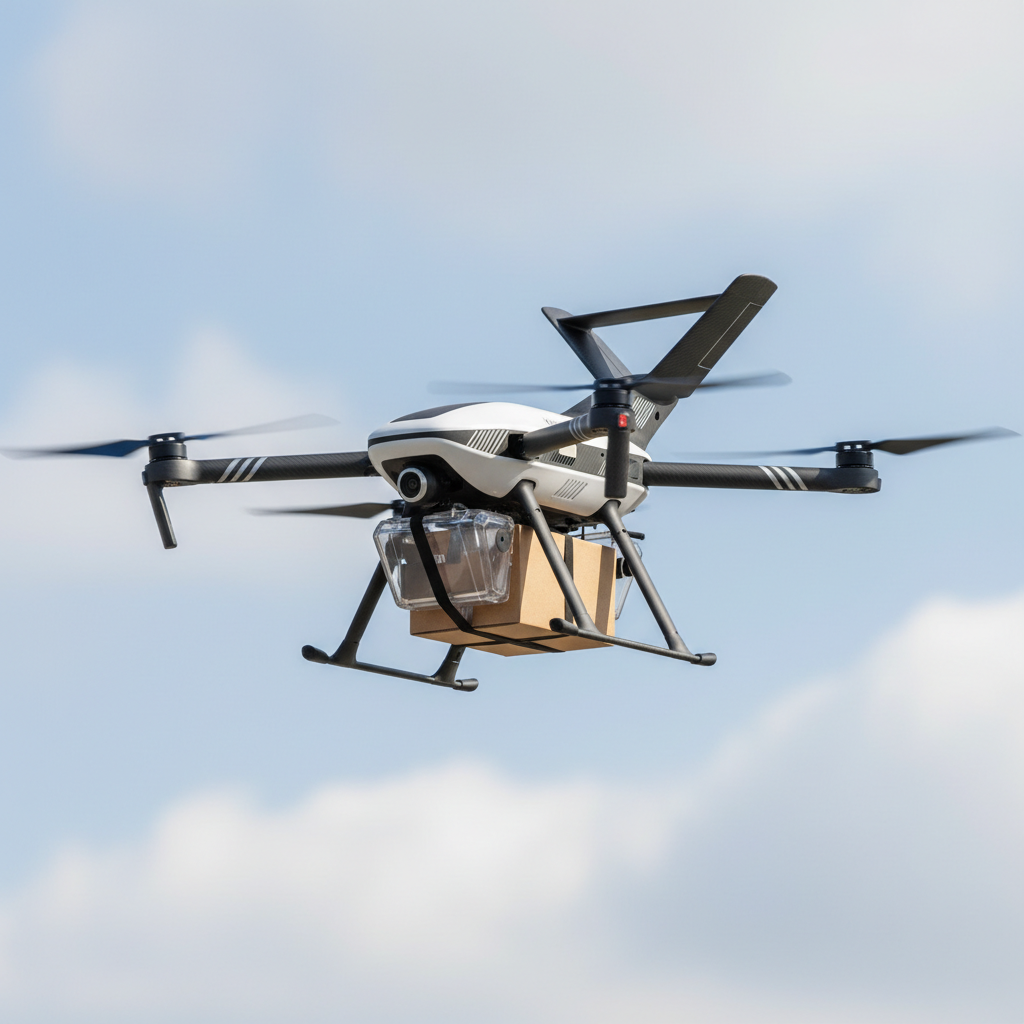 Skyports Swan K1 ranked product image in the top 10 Flying Delivery Drones. Image by www.CleaningRobots.Online.