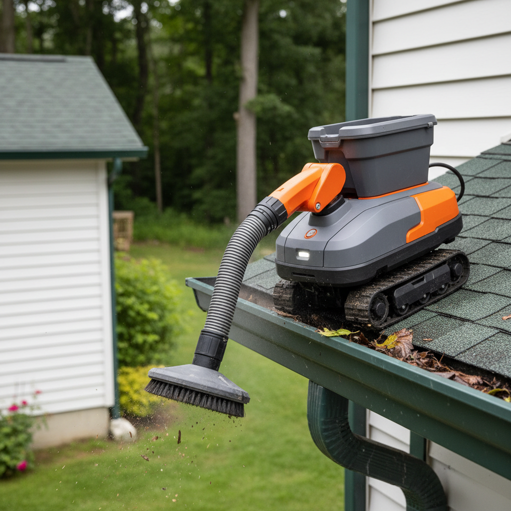 SkyVac Gutter Vacuum (semi-robotic) ranked product image in the top 10 Gutter Cleaning Robots. Image by www.CleaningRobots.Online.