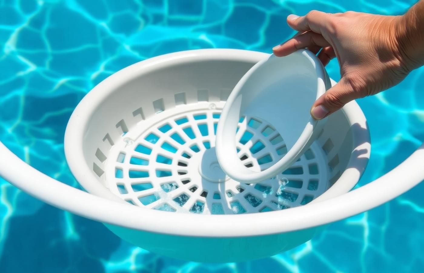 Leaves and debris collected inside the mesh basket of a solar pool skimmer robot. Image by www.CleaningRobots.Online.