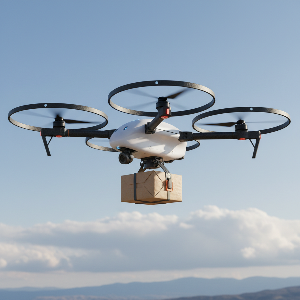 Volansi Voly C10 ranked product image in the top 10 Flying Delivery Drones. Image by www.CleaningRobots.Online.